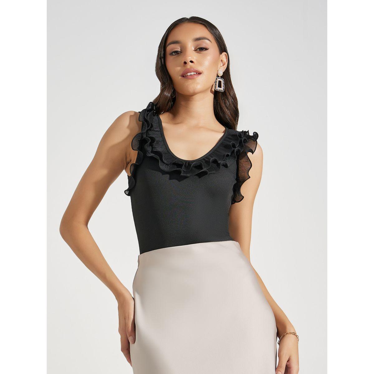 Styli Solid Knit Sleeveless Bodysuit with Ruffles-women-clothing-tshirts-image-2
