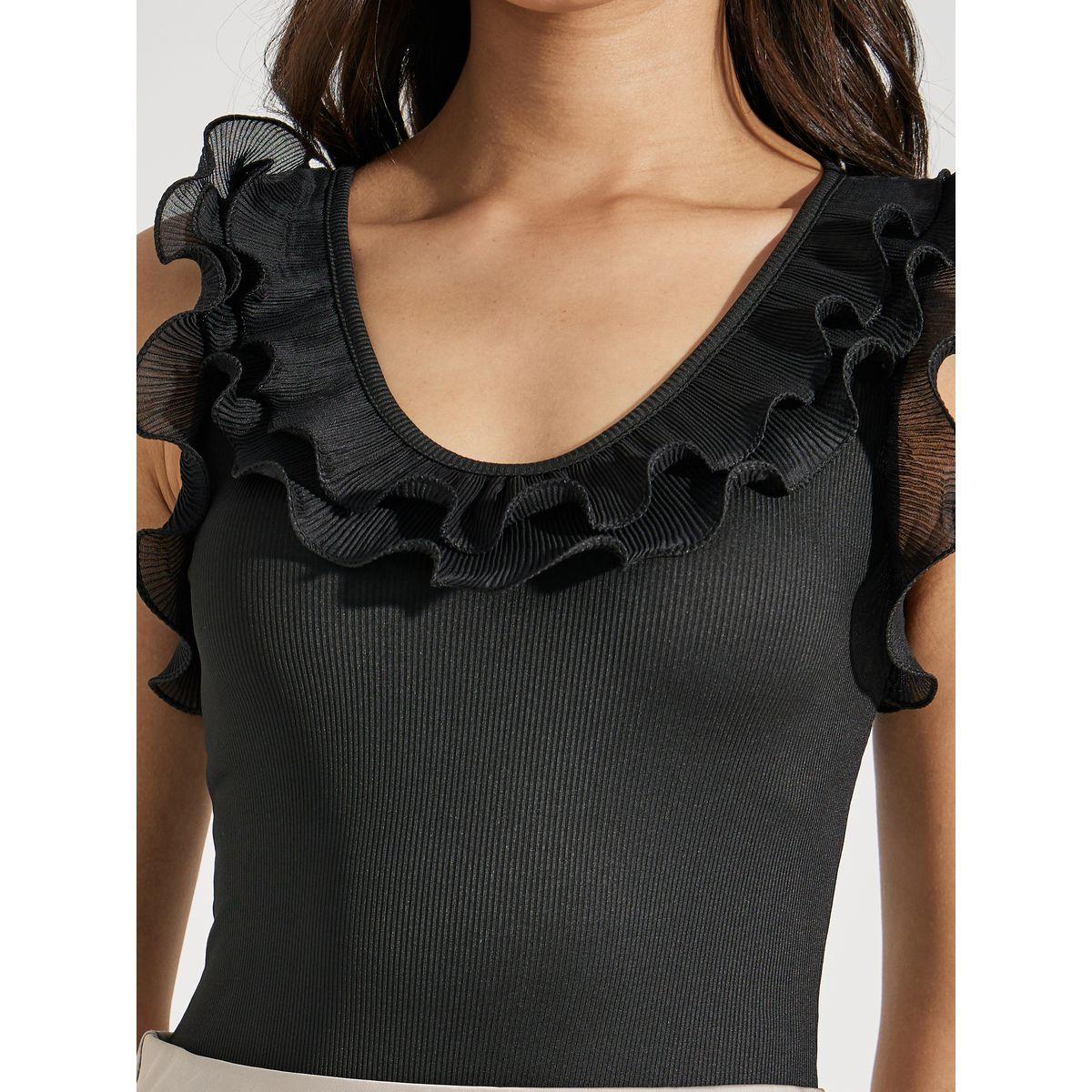 Styli Solid Knit Sleeveless Bodysuit with Ruffles-women-clothing-tshirts-image-4
