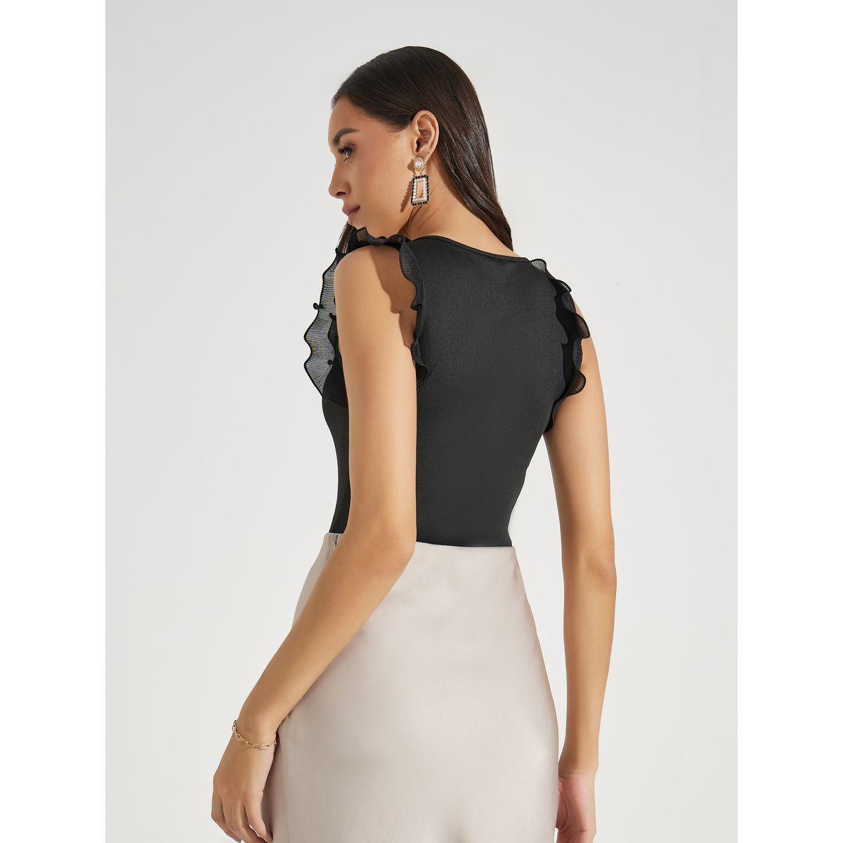 Styli Solid Knit Sleeveless Bodysuit with Ruffles-women-clothing-tshirts-image-5