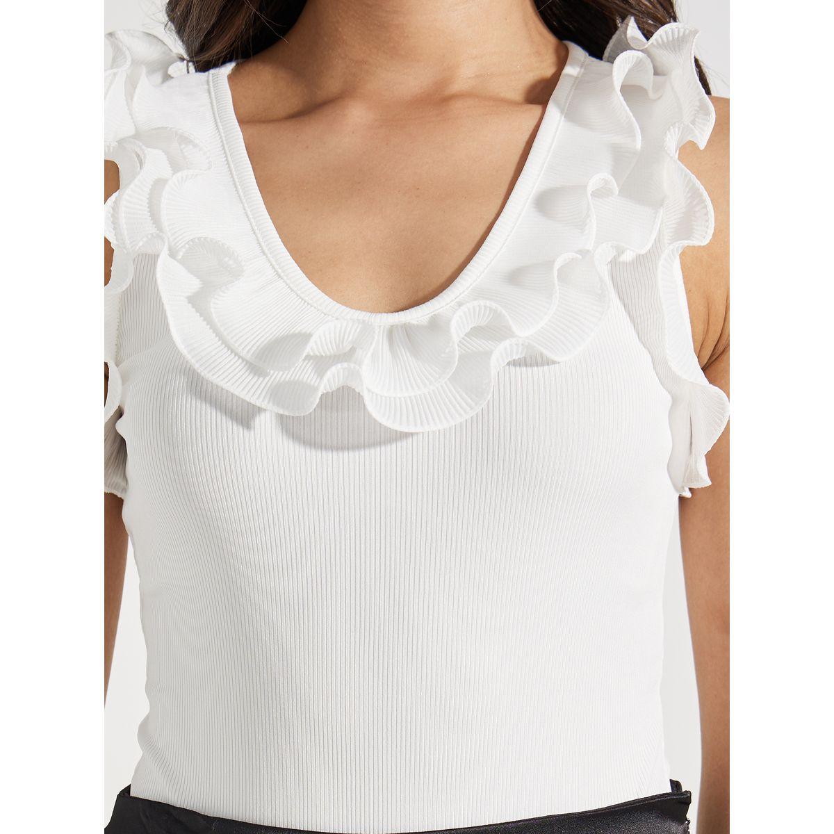 Styli Solid Knit Sleeveless Bodysuit with Ruffles-women-clothing-tshirts-image-4