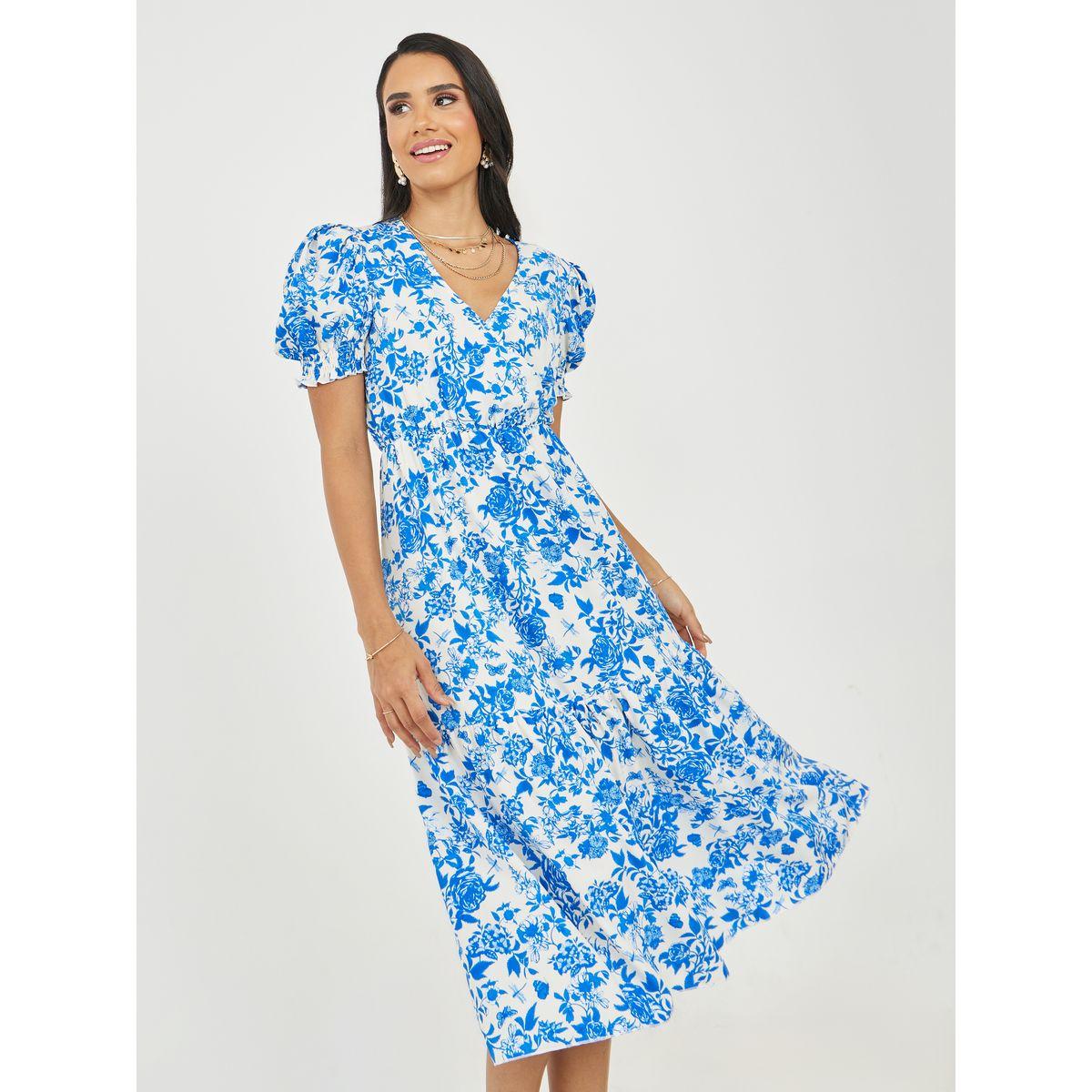 فستان ميدي بكسرات واكمام منفوخة لوكس ويف × ستايلي-women-clothing-dresses-image-2