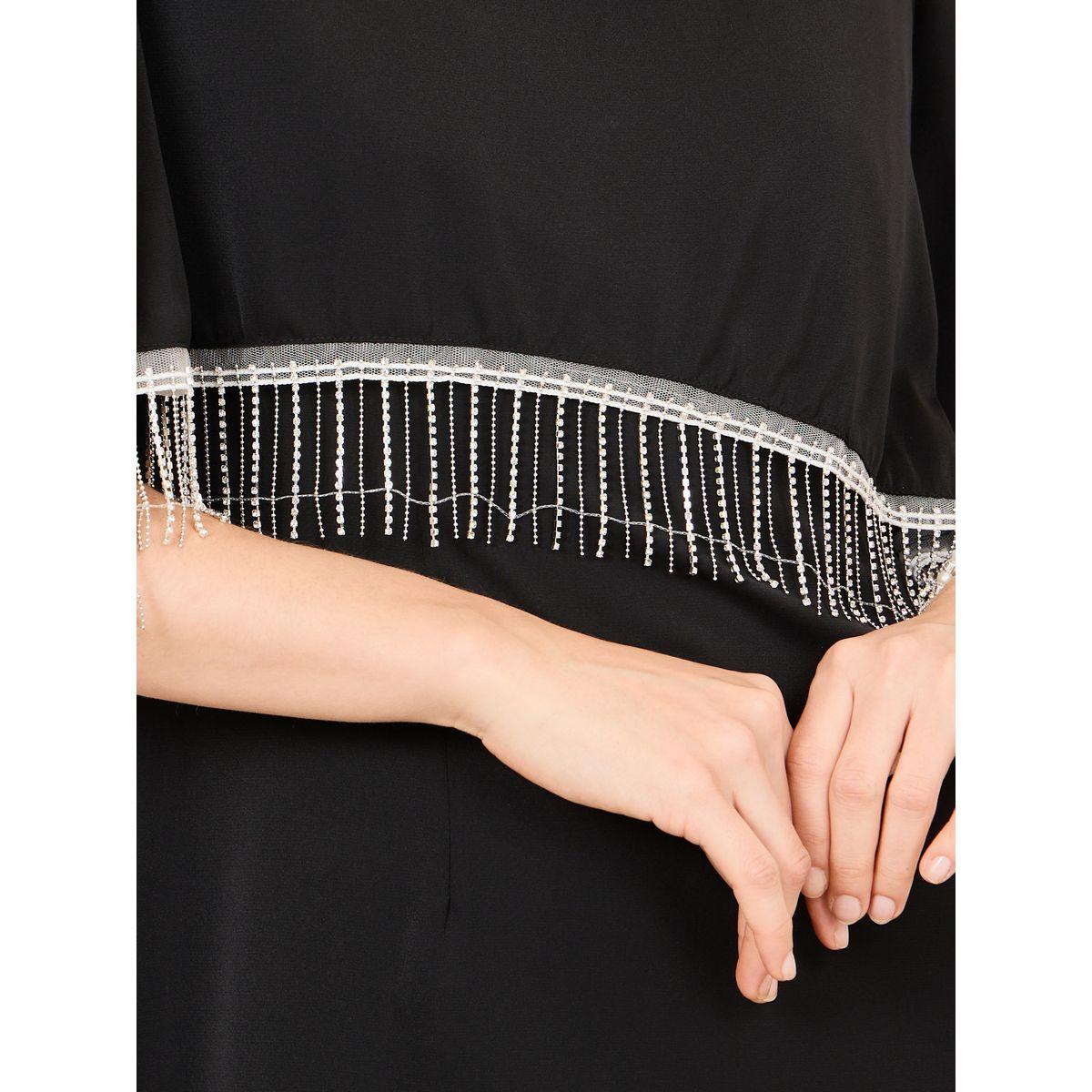 Luxewave X Styli  Tassel Trim Cape Sleeves Shift Maxi Dress-women-clothing-dresses-image-3