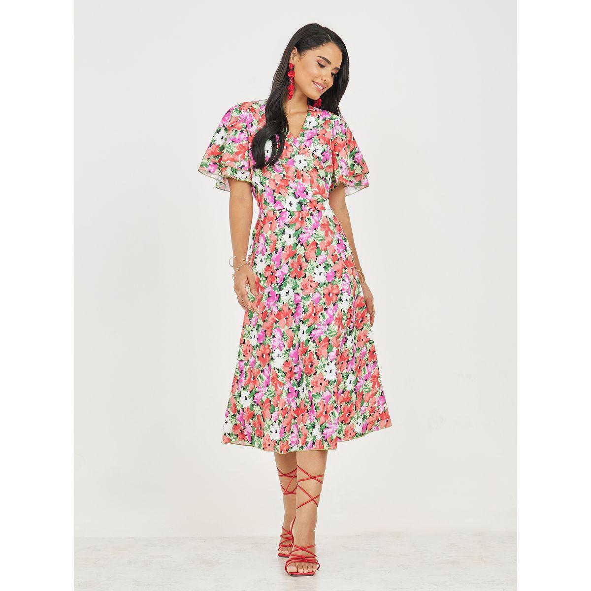 فستان ميدي مطبع بالكامل بطبعة زهور لوكس ويف × ستايلي-women-clothing-dresses-image-1