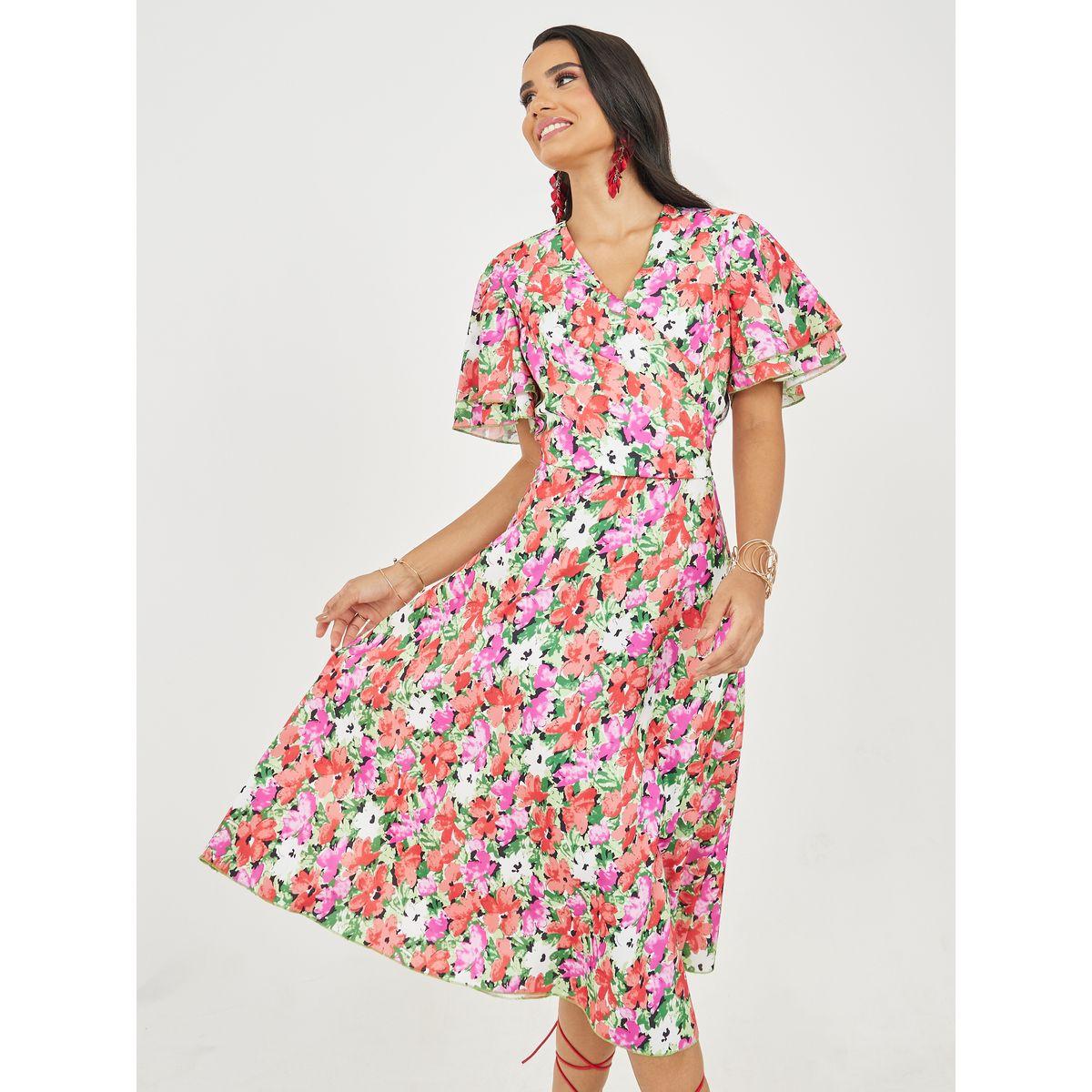 فستان ميدي مطبع بالكامل بطبعة زهور لوكس ويف × ستايلي-women-clothing-dresses-image-2