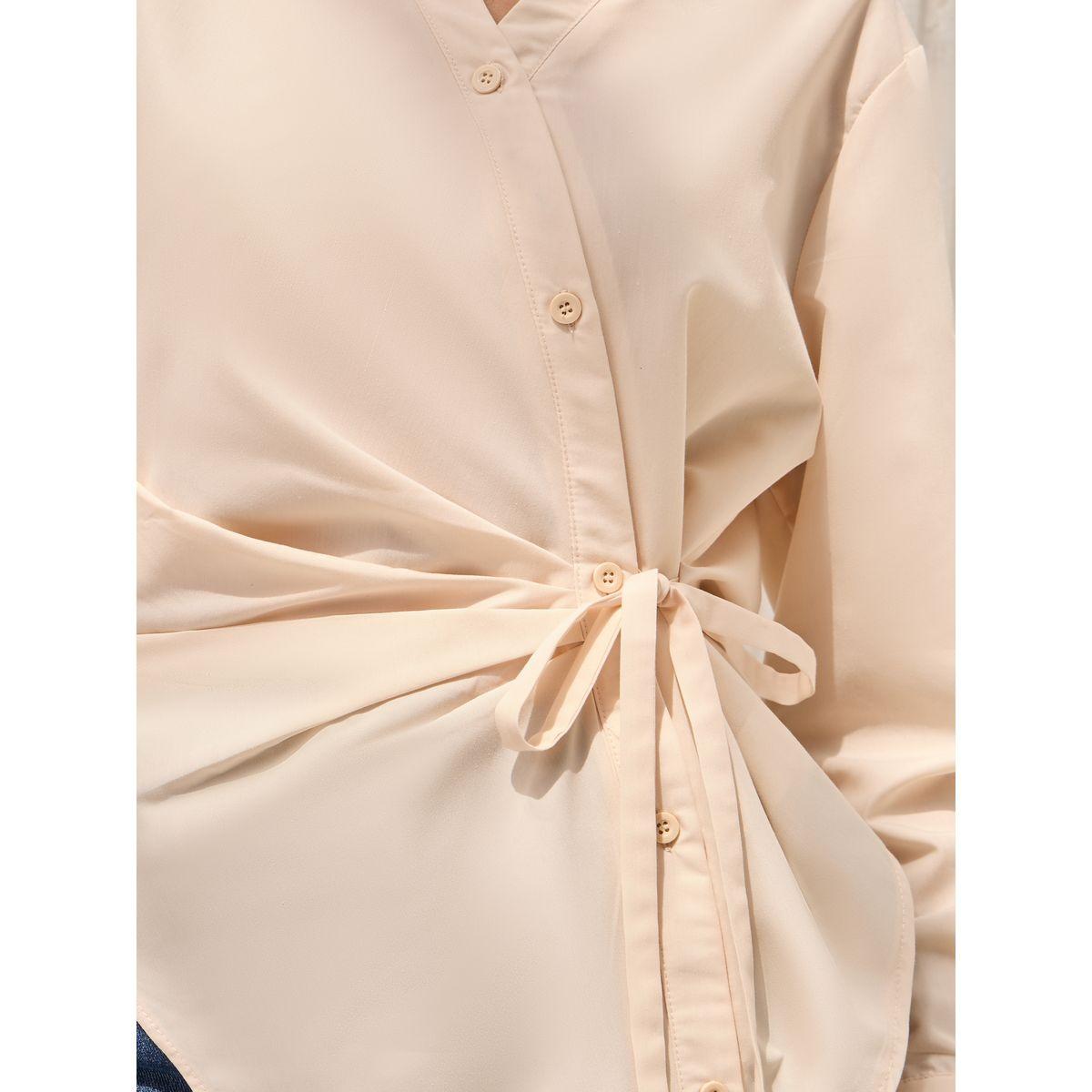 بلوزة سادة بنمط لف وحافة غير متماثلة الطول-women-clothing-shirtsandblouses-shirts-image-3