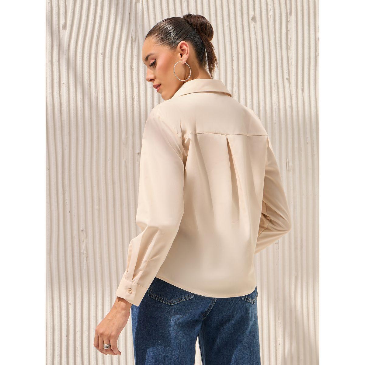 بلوزة سادة بنمط لف وحافة غير متماثلة الطول-women-clothing-shirtsandblouses-shirts-image-4