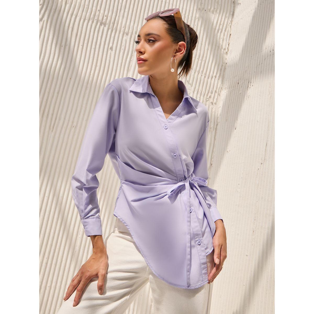 Styli Asymmetric Hem Wrap Tie Front Solid Shirt-women-clothing-shirtsandblouses-shirts-image-3