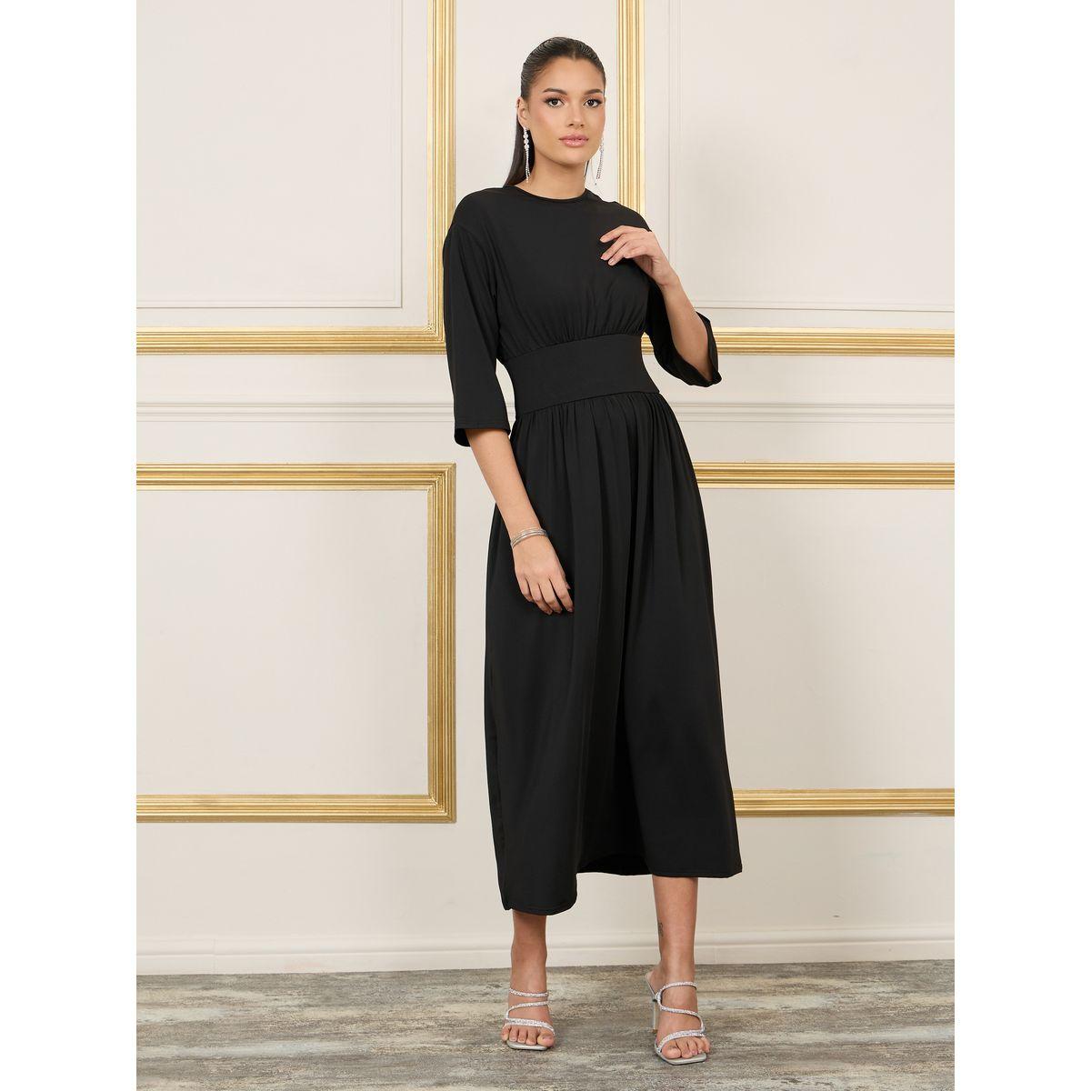 Luxewave X Styli  Gathered Detail A-Line Midi Dress-women-clothing-dresses-image-1