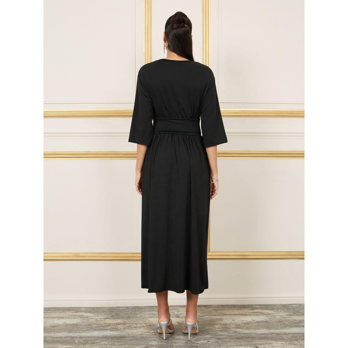 Luxewave X Styli  Gathered Detail A-Line Midi Dress-women-clothing-dresses-image-4