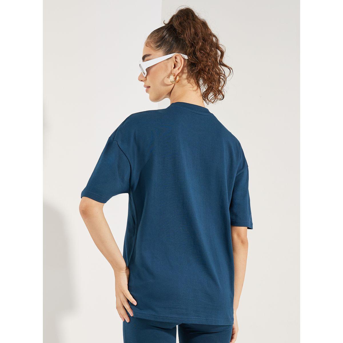 تيشيرت فضفاض مطبع بكتابة مع اكتاف منخفضة-women-clothing-tshirts-image-5