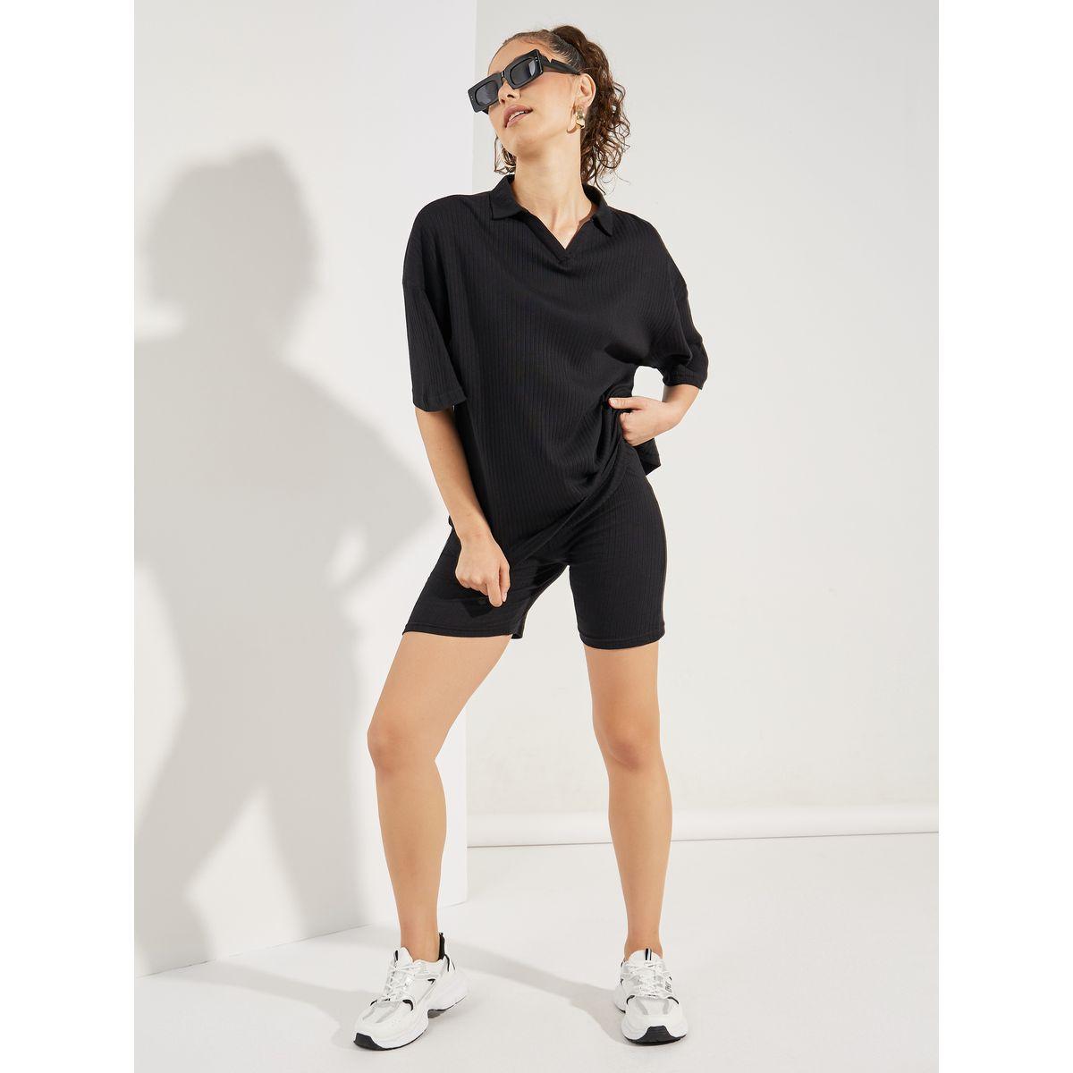 Styli Solid Ribbed Knit Cycling Shorts-women-clothing-bottoms-shorts-image-1