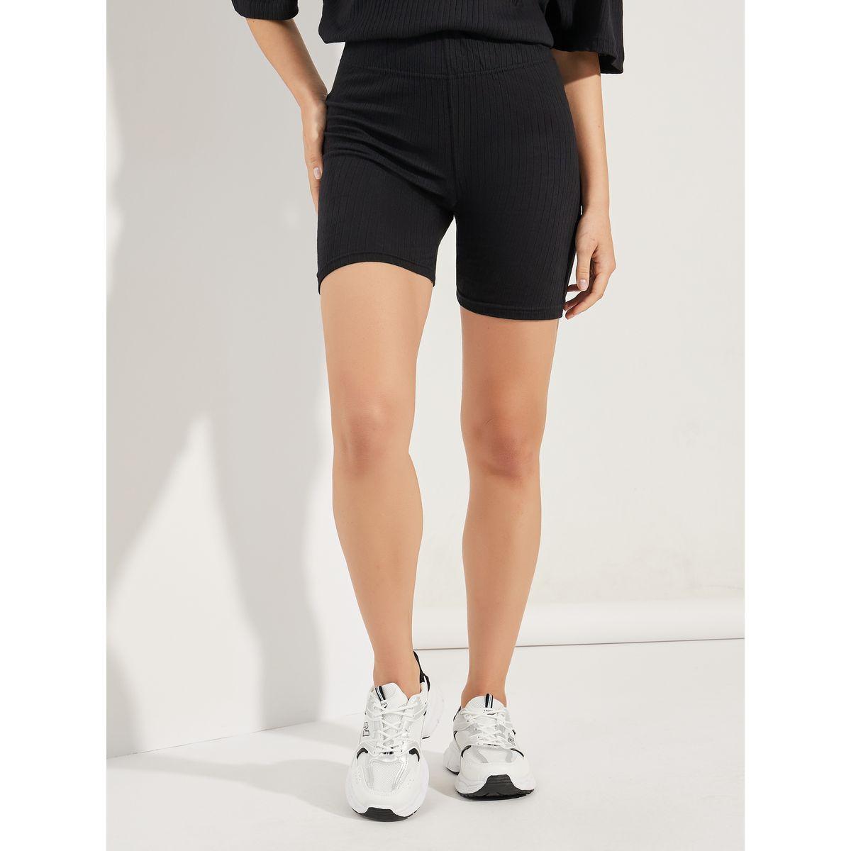 Styli Solid Ribbed Knit Cycling Shorts-women-clothing-bottoms-shorts-image-2