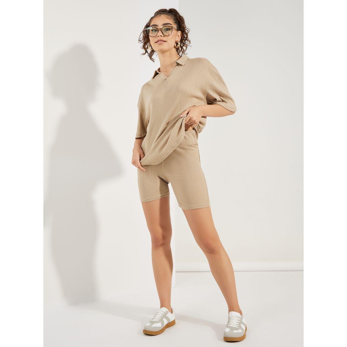 Styli Solid Ribbed Knit Cycling Shorts-women-clothing-bottoms-shorts-image-1