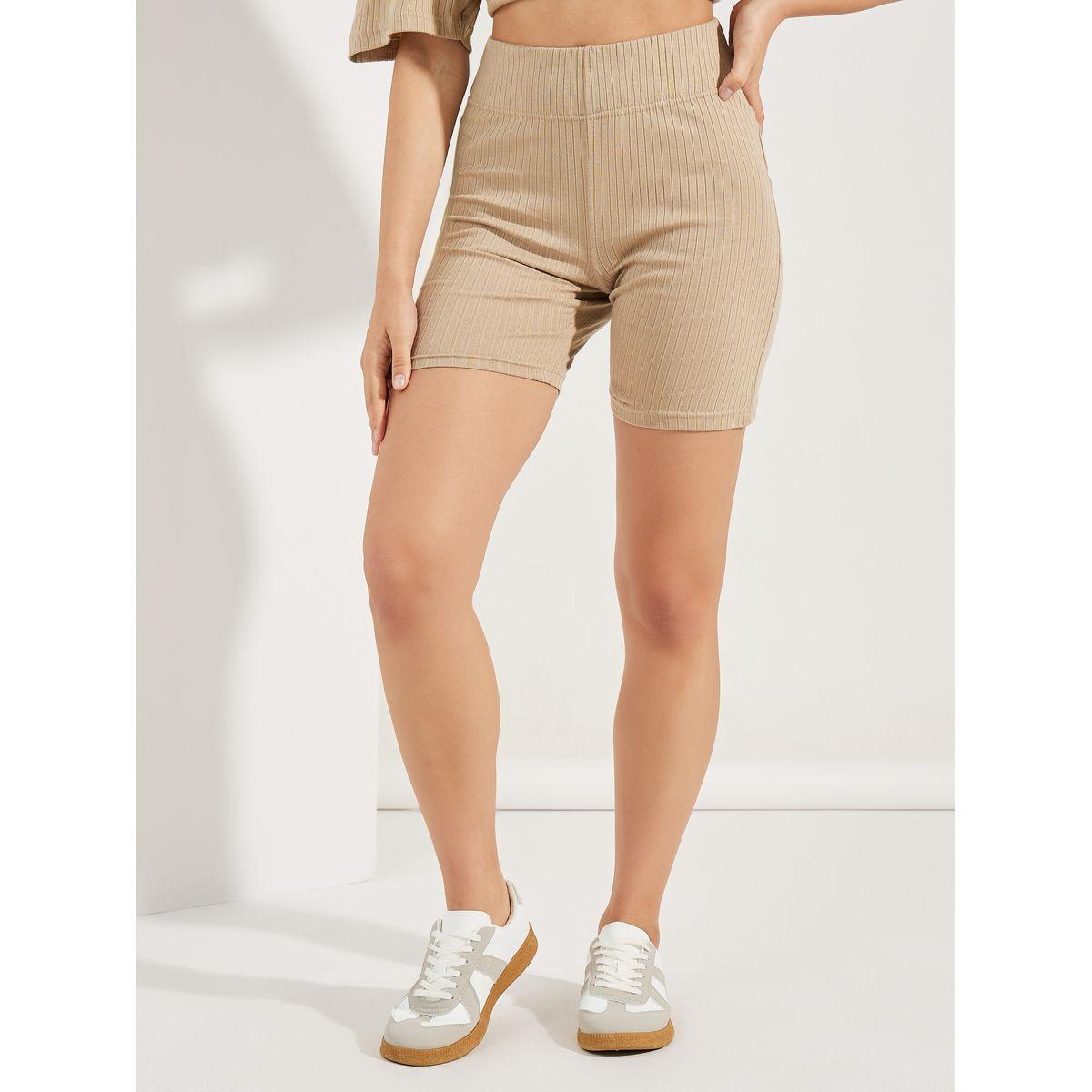 Styli Solid Ribbed Knit Cycling Shorts-women-clothing-bottoms-shorts-image-2