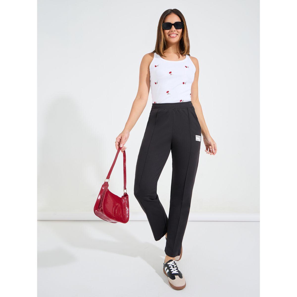 جوغر بارجل مستقيمة وخصر عالي مع شارة-women-clothing-bottoms-joggers-image-1