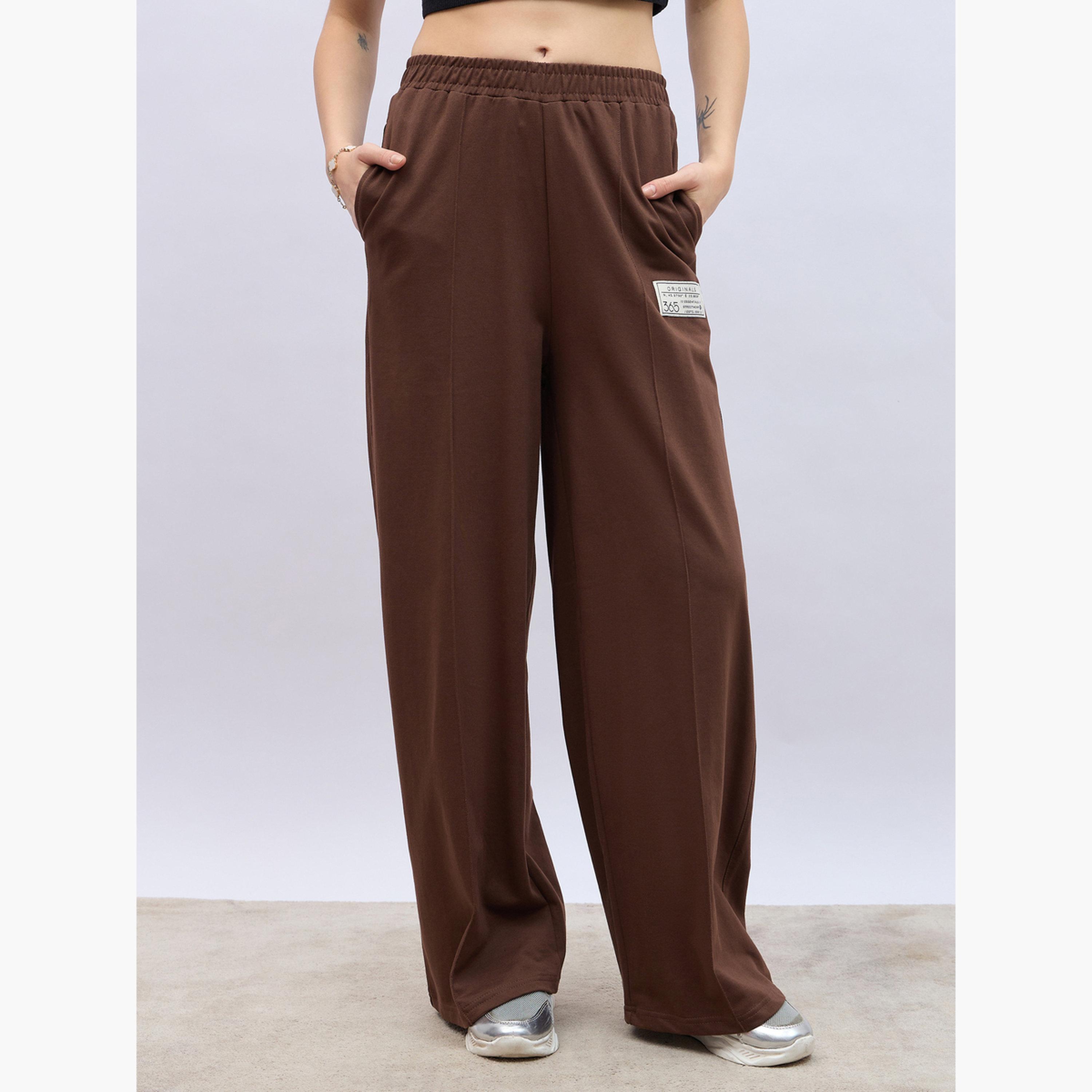 Styli Women Wide Leg Joggers with Badge Detail-women-clothing-bottoms-joggers-image-1