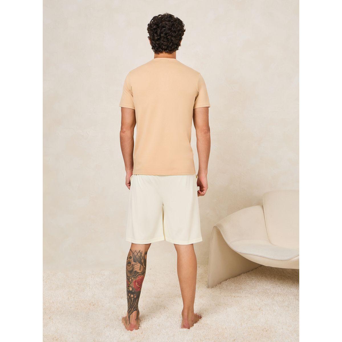 Styli Unwind Solid Henley T-Shirt with Shorts Set-men-clothing-nightwear-sets-image-5