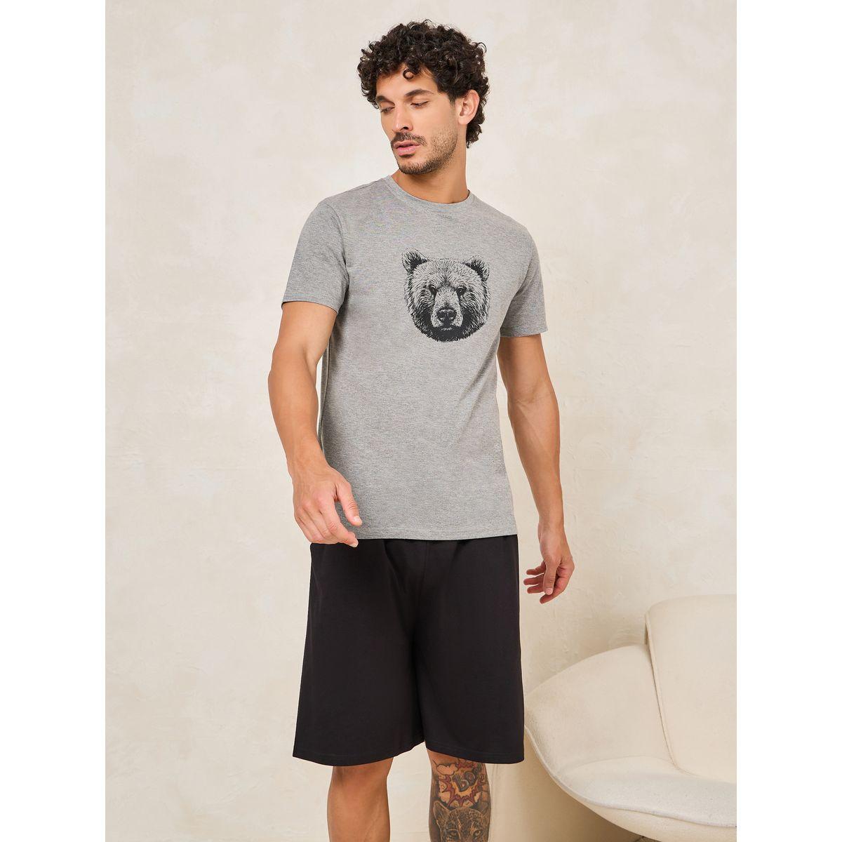 Styli Unwind Bear Print T-Shirt & Solid Shorts Set-men-clothing-nightwear-sets-image-2