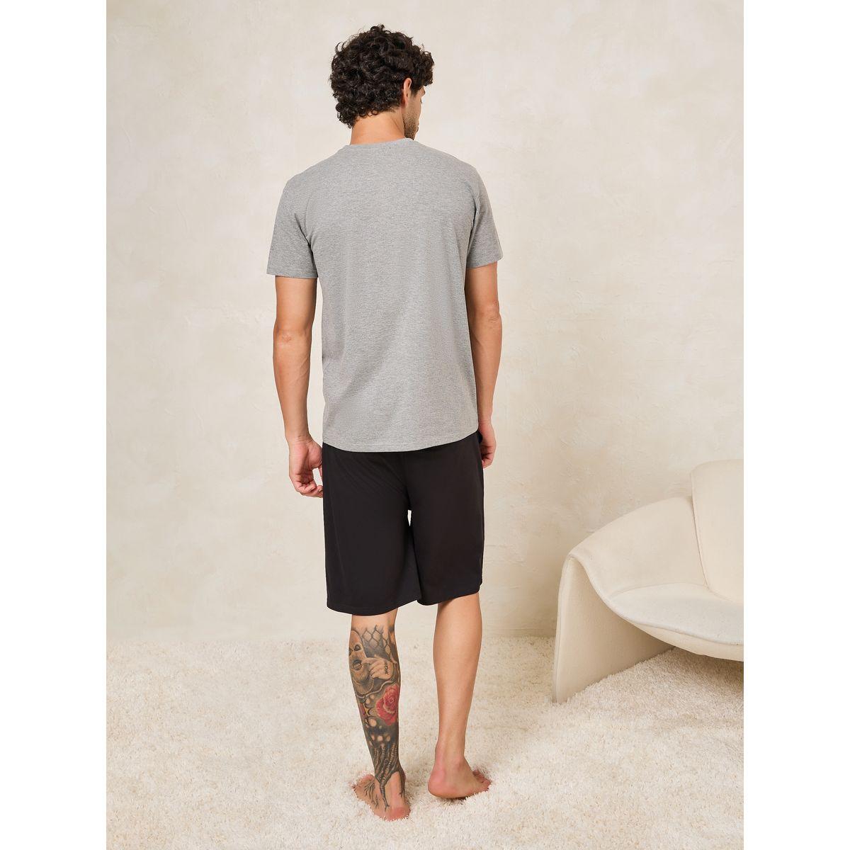 Styli Unwind Bear Print T-Shirt & Solid Shorts Set-men-clothing-nightwear-sets-image-5