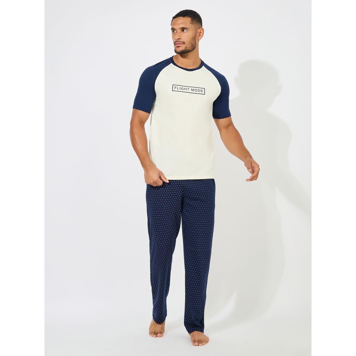 Styli Unwind Raglan Sleeve T-Shirt & Dot Print Pyjama Set-men-clothing-nightwear-sets-image-1