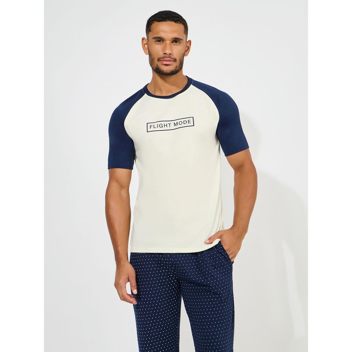 Styli Unwind Raglan Sleeve T-Shirt & Dot Print Pyjama Set-men-clothing-nightwear-sets-image-2