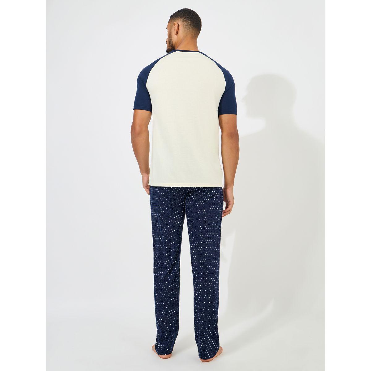 Styli Unwind Raglan Sleeve T-Shirt & Dot Print Pyjama Set-men-clothing-nightwear-sets-image-4