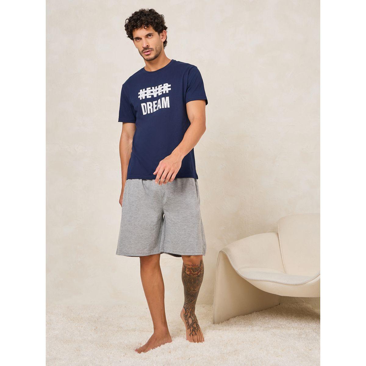 Styli Unwind Dream Slogan Print T-Shirt & Shorts Set-men-clothing-nightwear-sets-image-1