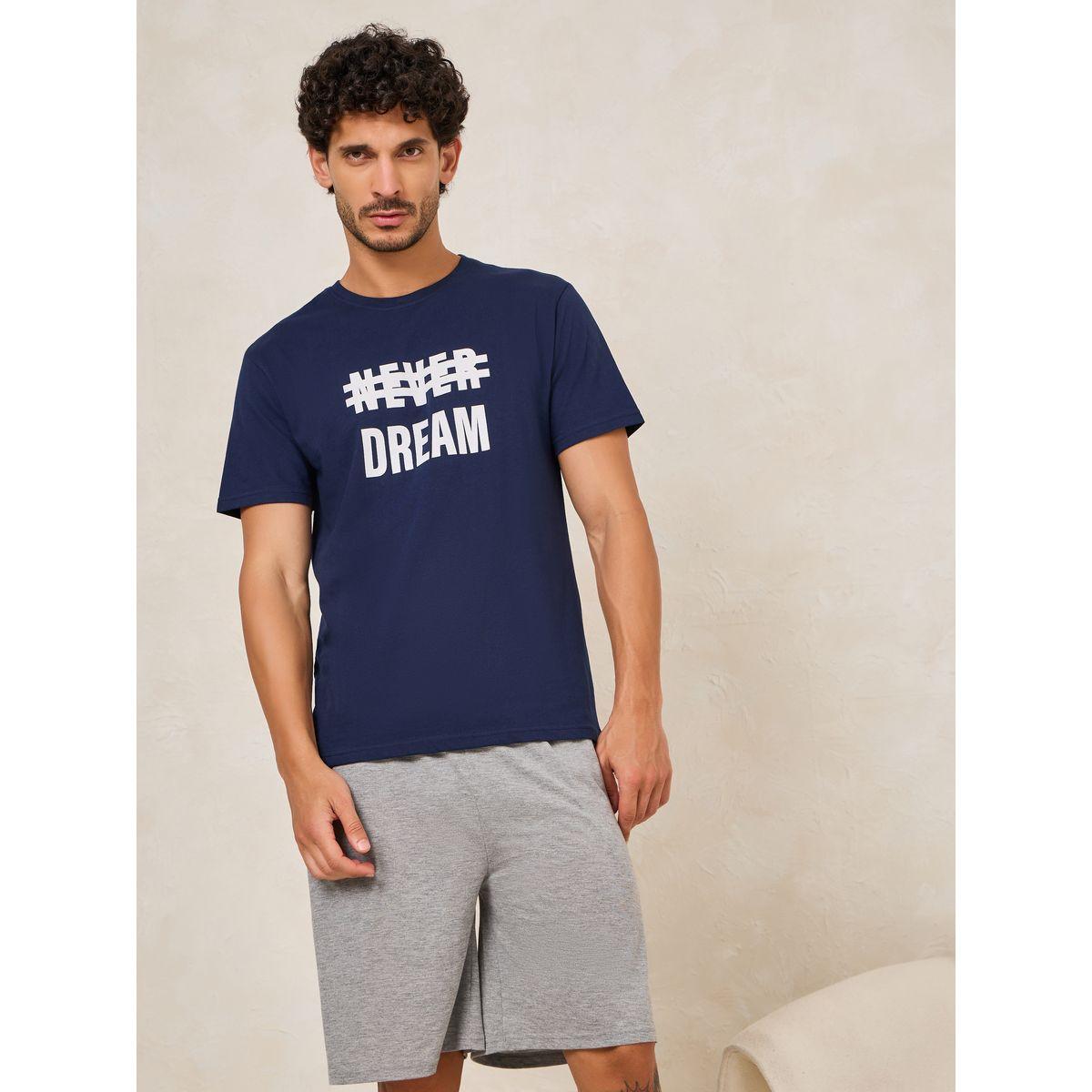 Styli Unwind Dream Slogan Print T-Shirt & Shorts Set-men-clothing-nightwear-sets-image-2