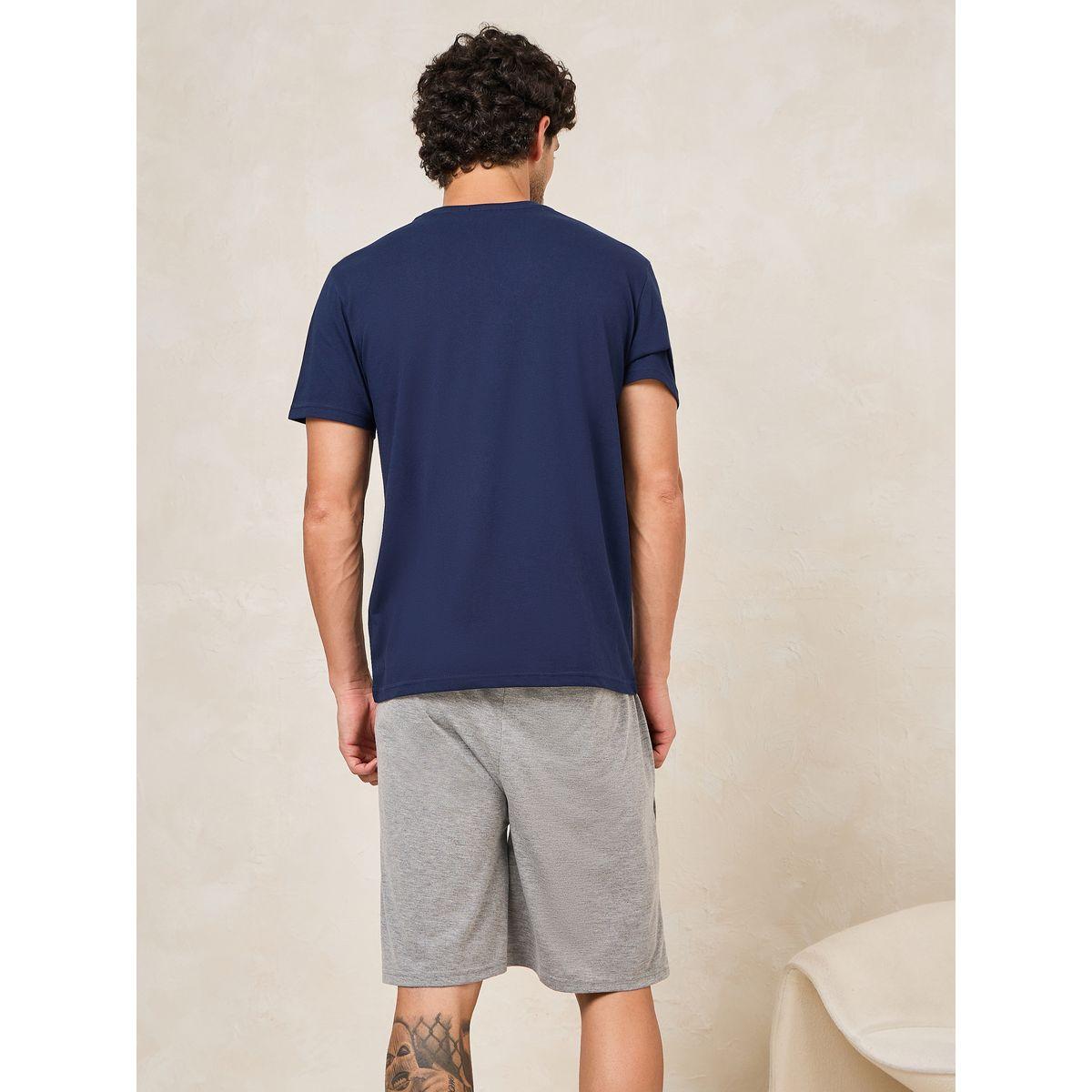 Styli Unwind Dream Slogan Print T-Shirt & Shorts Set-men-clothing-nightwear-sets-image-5