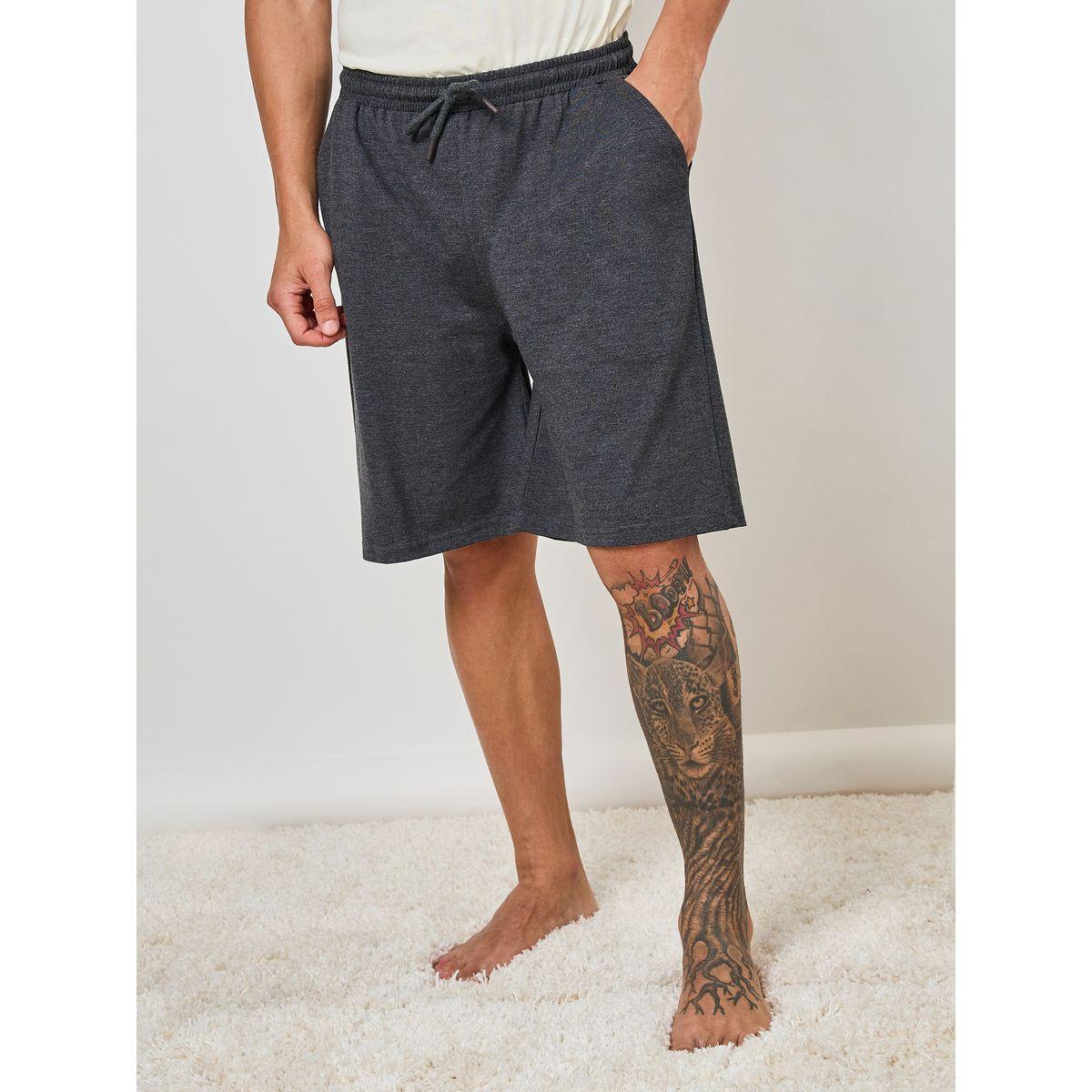 Styli Unwind Slogan Print T-Shirt & Plain Shorts Set-men-clothing-nightwear-sets-image-4