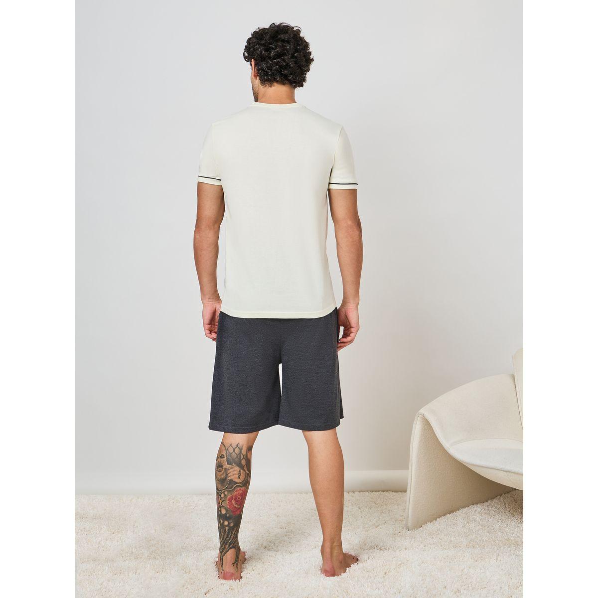 Styli Unwind Slogan Print T-Shirt & Plain Shorts Set-men-clothing-nightwear-sets-image-5