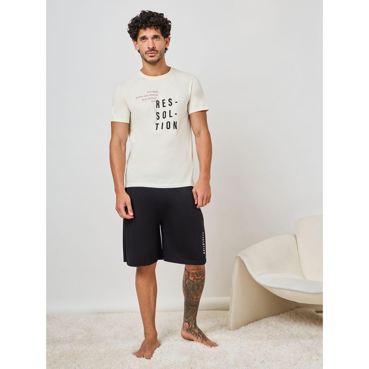 Styli Unwind Slogan Print Cotton T-Shirt & Shorts Set-men-clothing-nightwear-sets-image-1