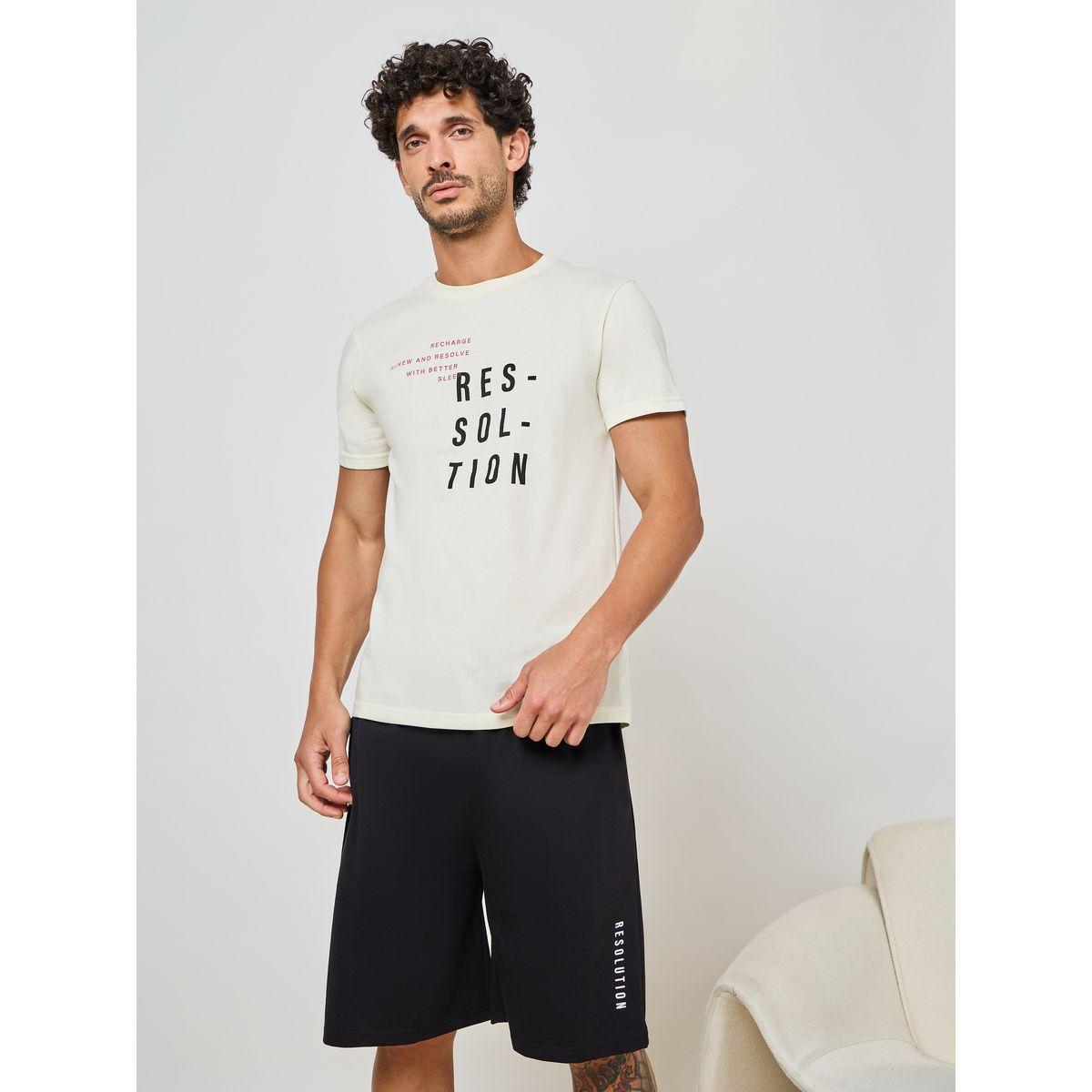 Styli Unwind Slogan Print Cotton T-Shirt & Shorts Set-men-clothing-nightwear-sets-image-2