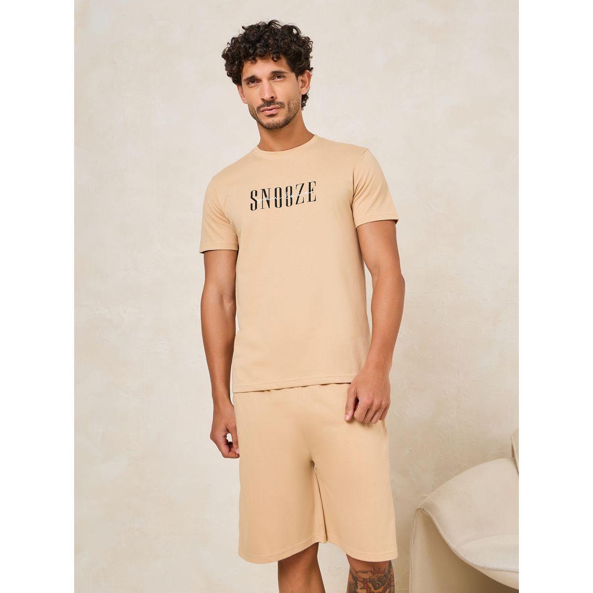 Styli Unwind Slogan Print Cotton T-Shirt & Shorts Set-men-clothing-nightwear-sets-image-2