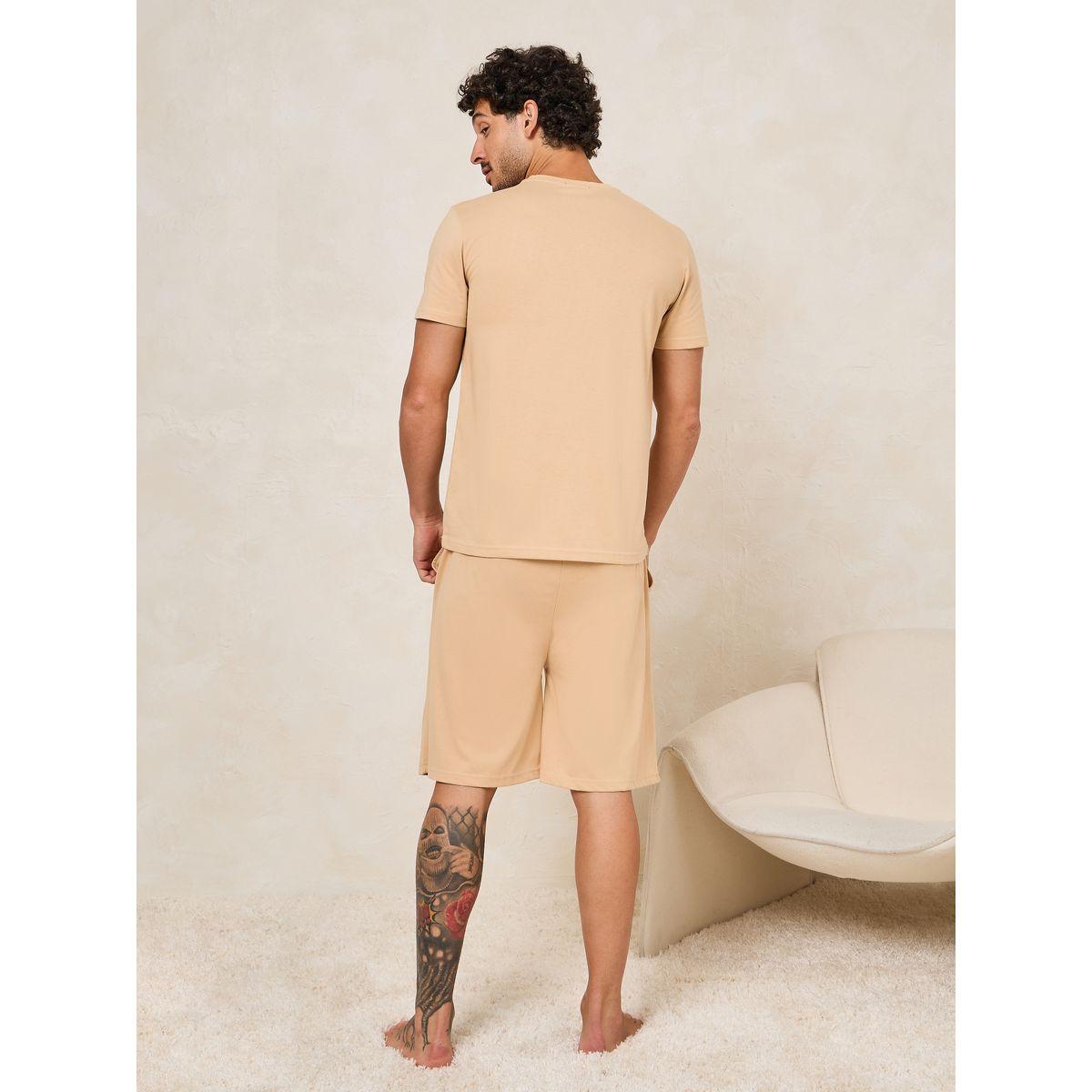 مجموعة من شورت مع تيشيرت قطن مطبع بكتابة-men-clothing-nightwear-sets-image-5