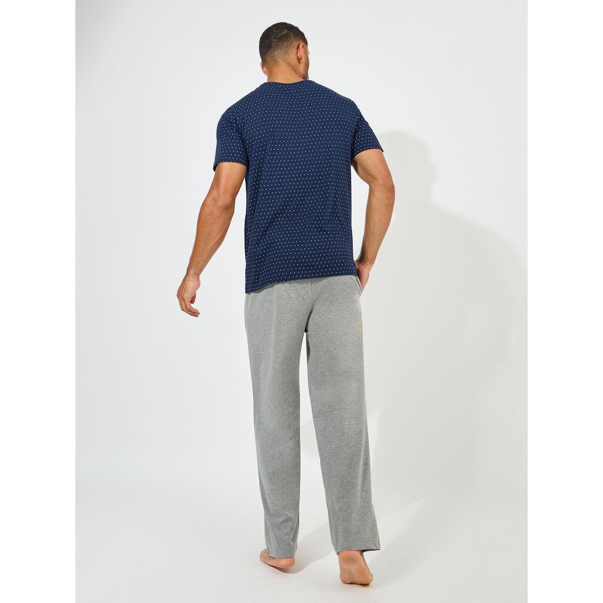 Styli Unwind Dot Print T-Shirt & Straight Pyjama Set-men-clothing-nightwear-sets-image-4
