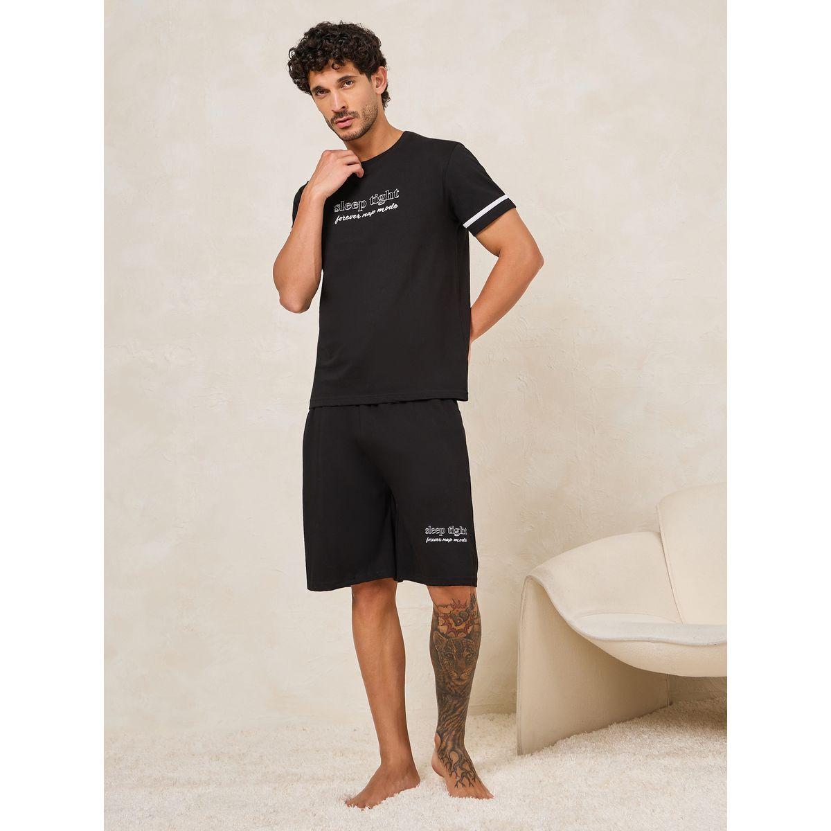 Styli Unwind Sleep Tight Slogan Print T-Shirt & Shorts Set-men-clothing-nightwear-sets-image-1