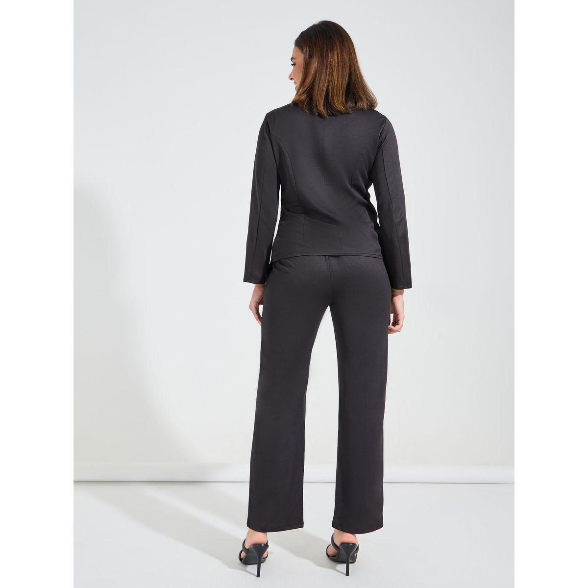 Styli Limited Solid Asymmetric Hem Blazer & Straight Leg Pants Co-Ords-women-clothing-coordsets-image-4