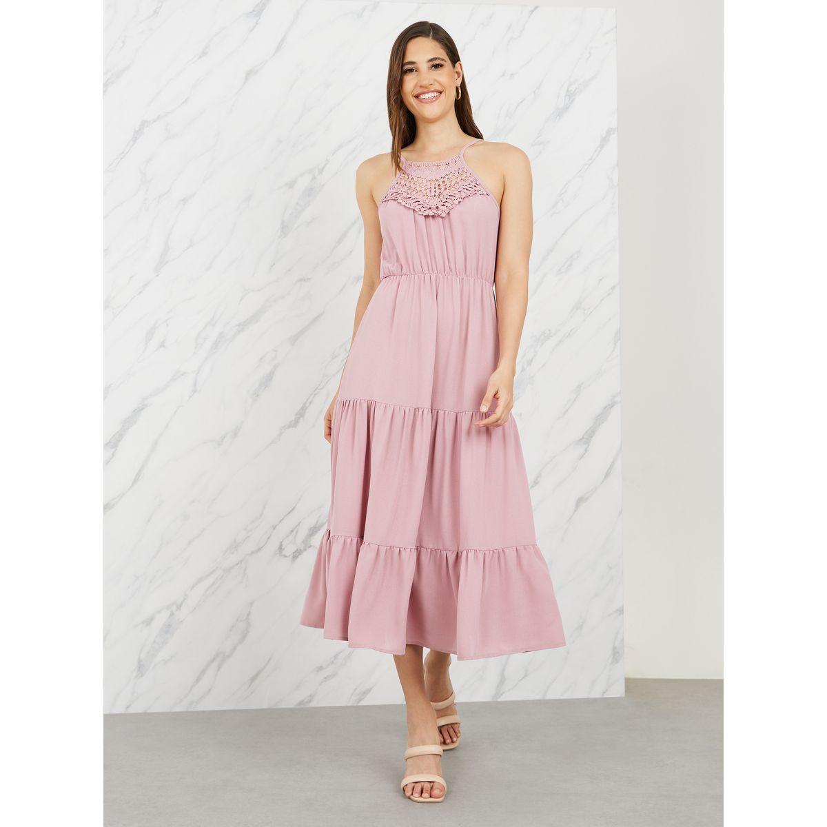 Styli Lace Detail Halter Neck Tiered Midi Dress-women-clothing-dresses-image-1
