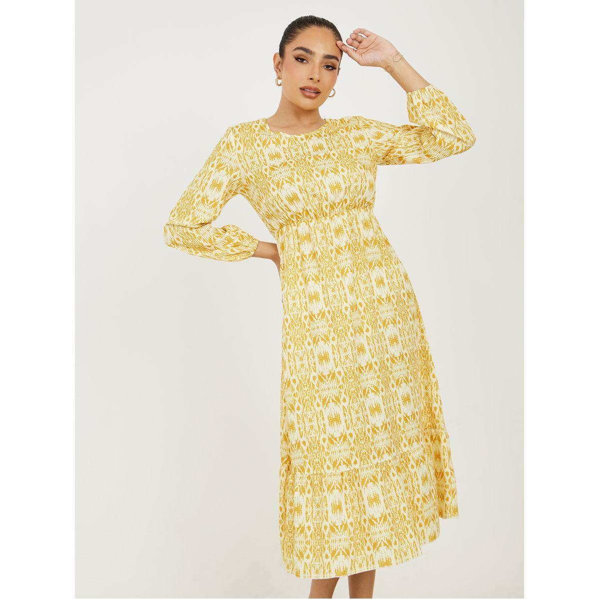 Styli Round Neck All Over Print A-Line Midi Dress-women-clothing-dresses-image-1