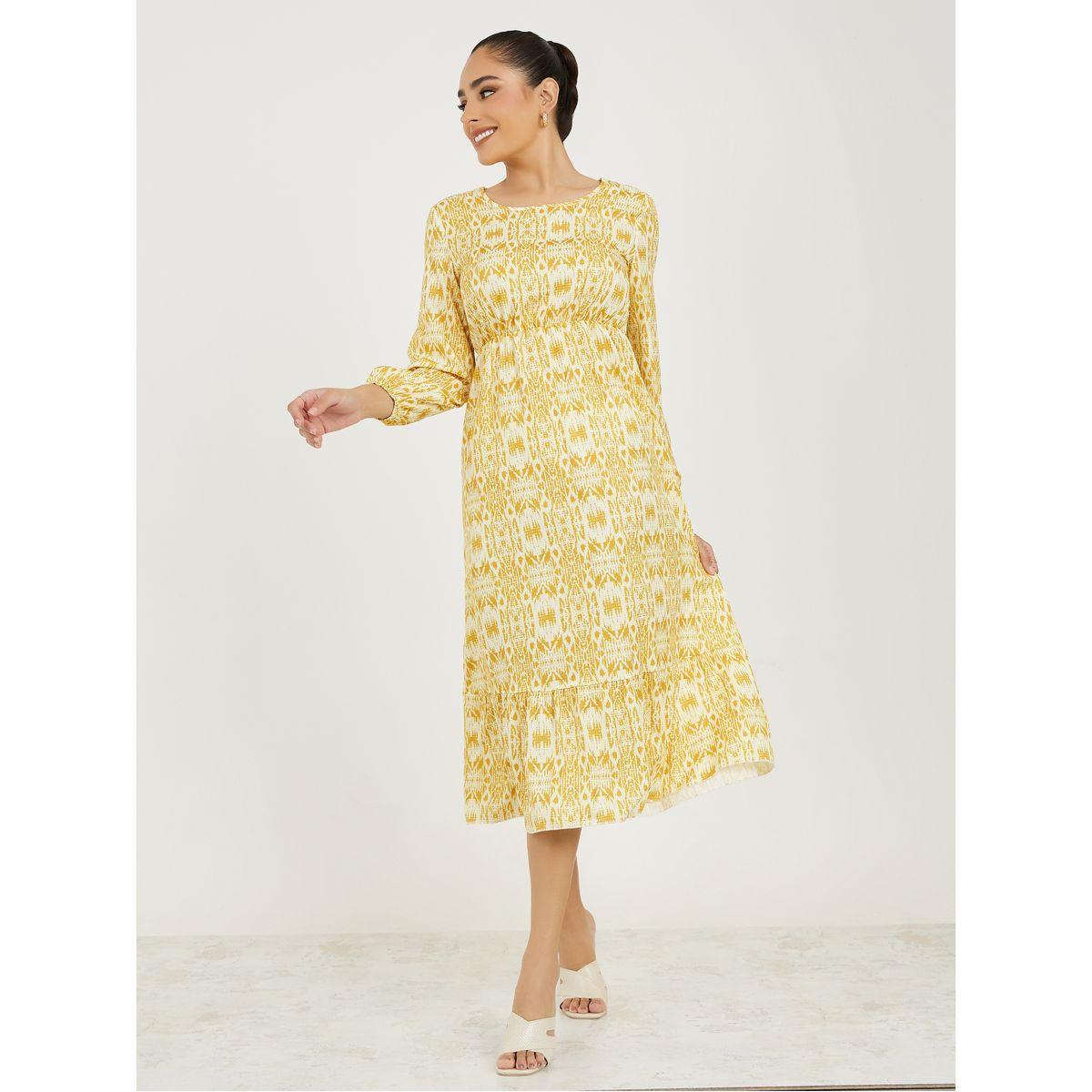 فستان ميدي مطبع بالكامل مع ياقة دائرية-women-clothing-dresses-image-2