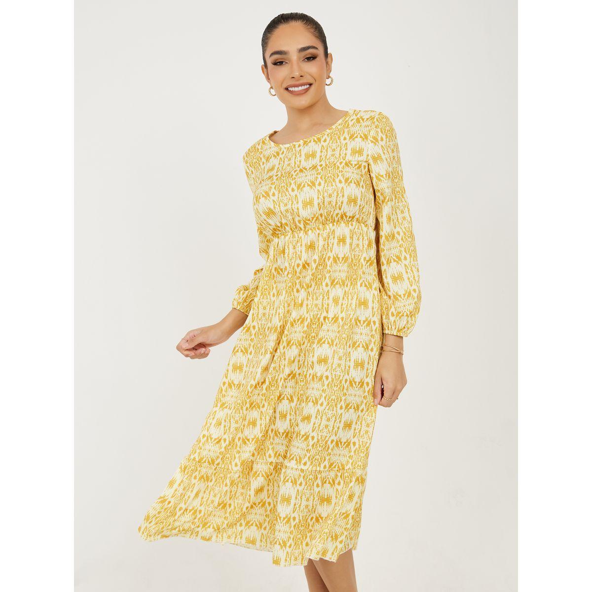 فستان ميدي مطبع بالكامل مع ياقة دائرية-women-clothing-dresses-image-3