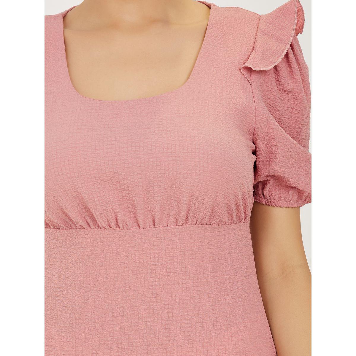 Styli Textured Square Neck A-Line Midi Dress with Puff Sleeve-women-clothing-dresses-image-3
