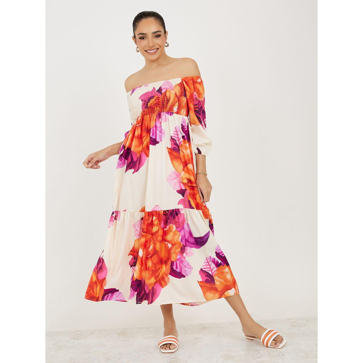 Styli Off Shoulder Neck Floral Print A-Line Midi Dress-women-clothing-dresses-image-1