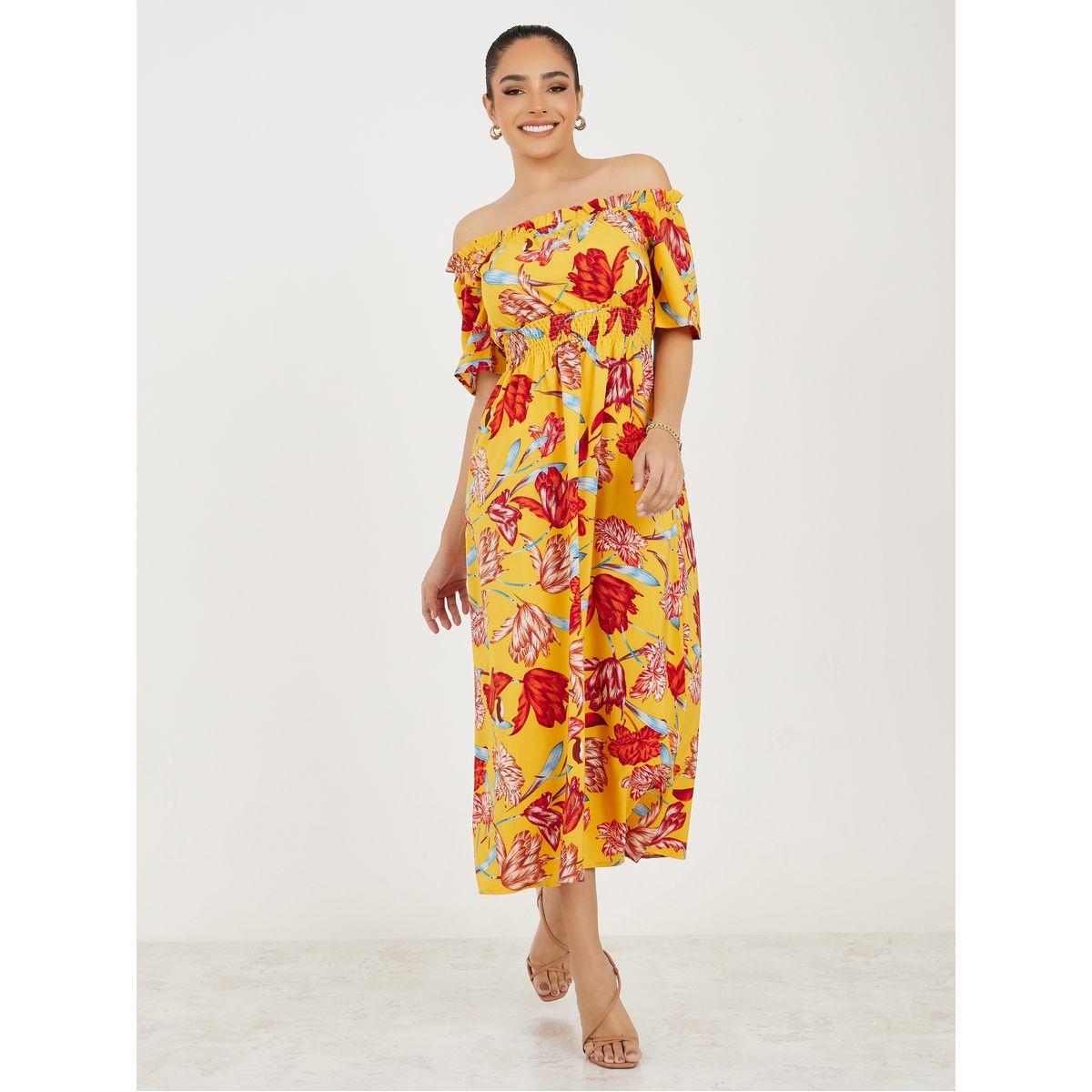 Styli Off Shoulder Neck Floral Print A-Line Midi Dress-women-clothing-dresses-image-1