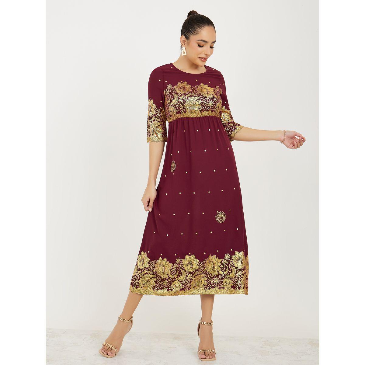 Styli Floral Foil Print A-Line Midi Dress-women-clothing-dresses-image-1