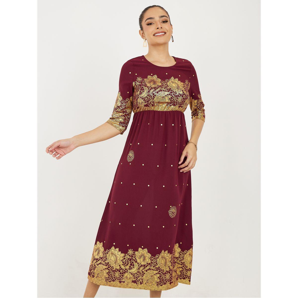 Styli Floral Foil Print A-Line Midi Dress-women-clothing-dresses-image-2