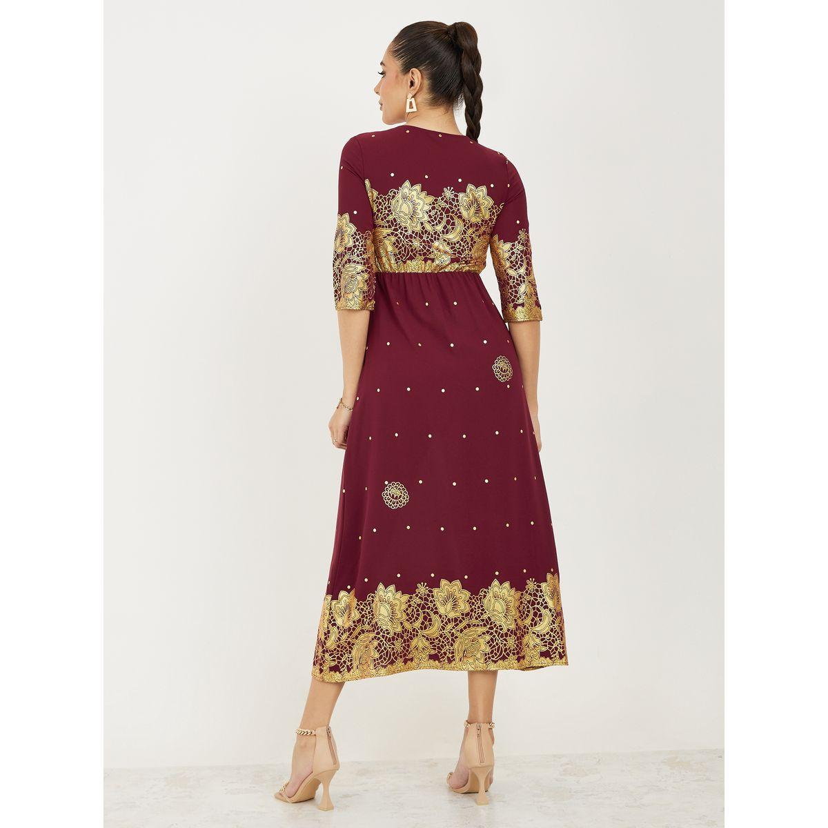 Styli Floral Foil Print A-Line Midi Dress-women-clothing-dresses-image-4