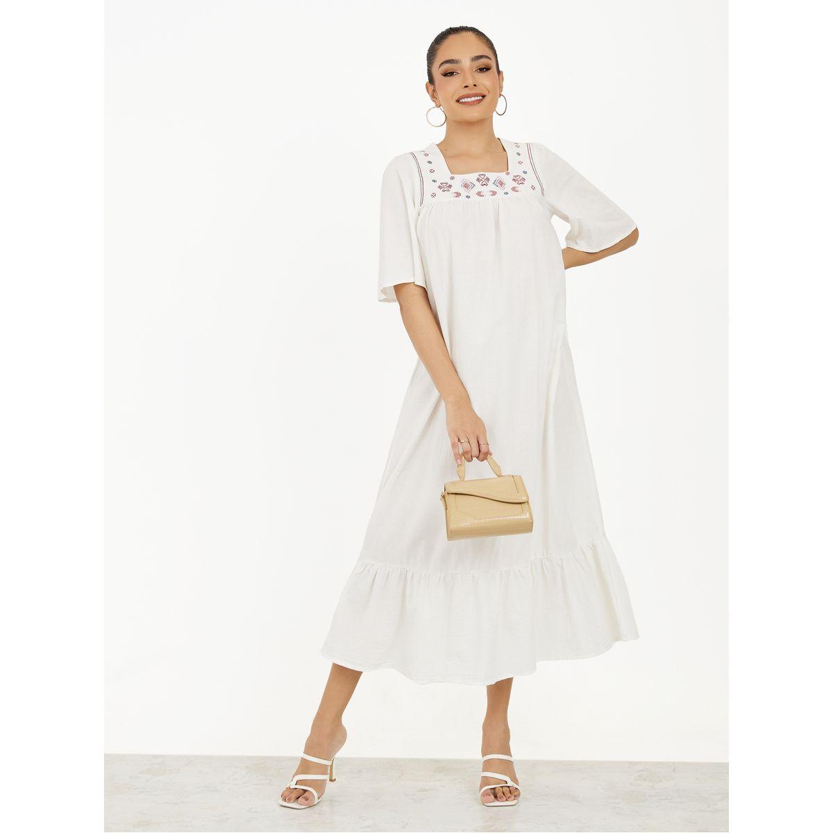 Styli  Embroidered Square Neck Cotton Midi Dress-women-clothing-dresses-image-1