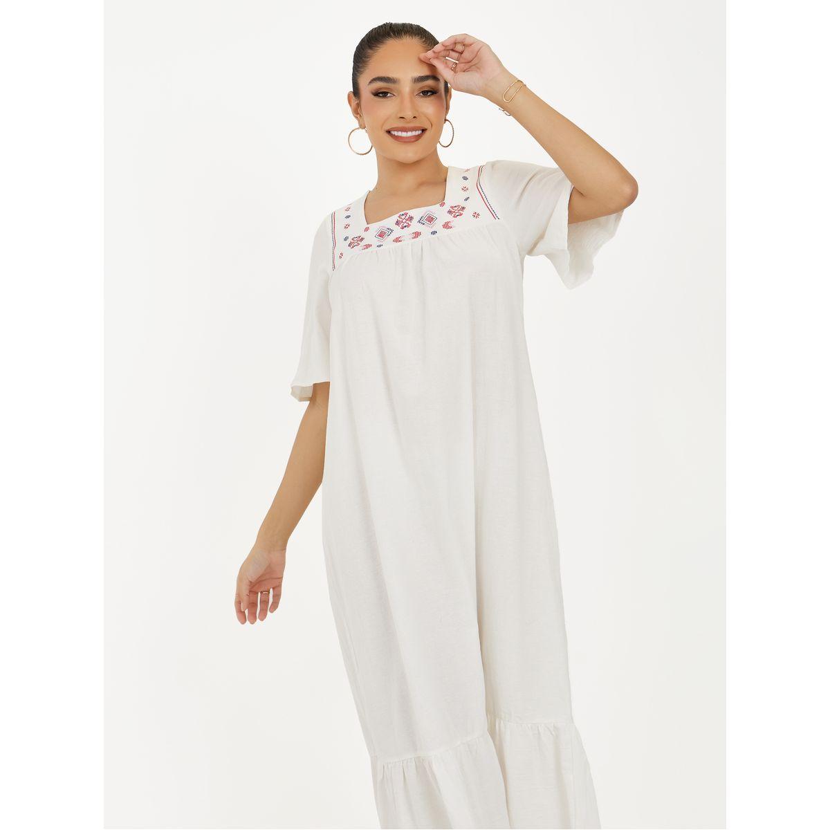Styli  Embroidered Square Neck Cotton Midi Dress-women-clothing-dresses-image-2